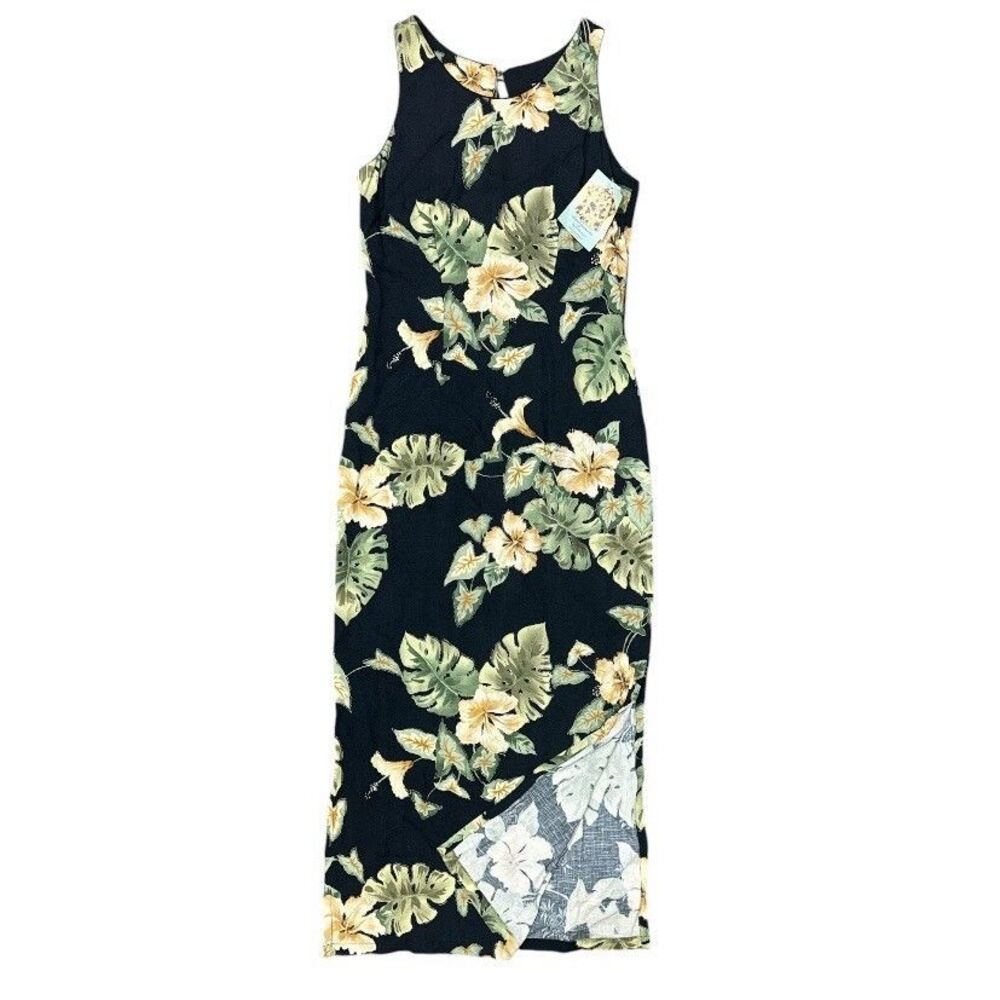 Vintage 90s Iolani Hawaiian Maxi Dress Island Moments NWT XS Tropical Made USA